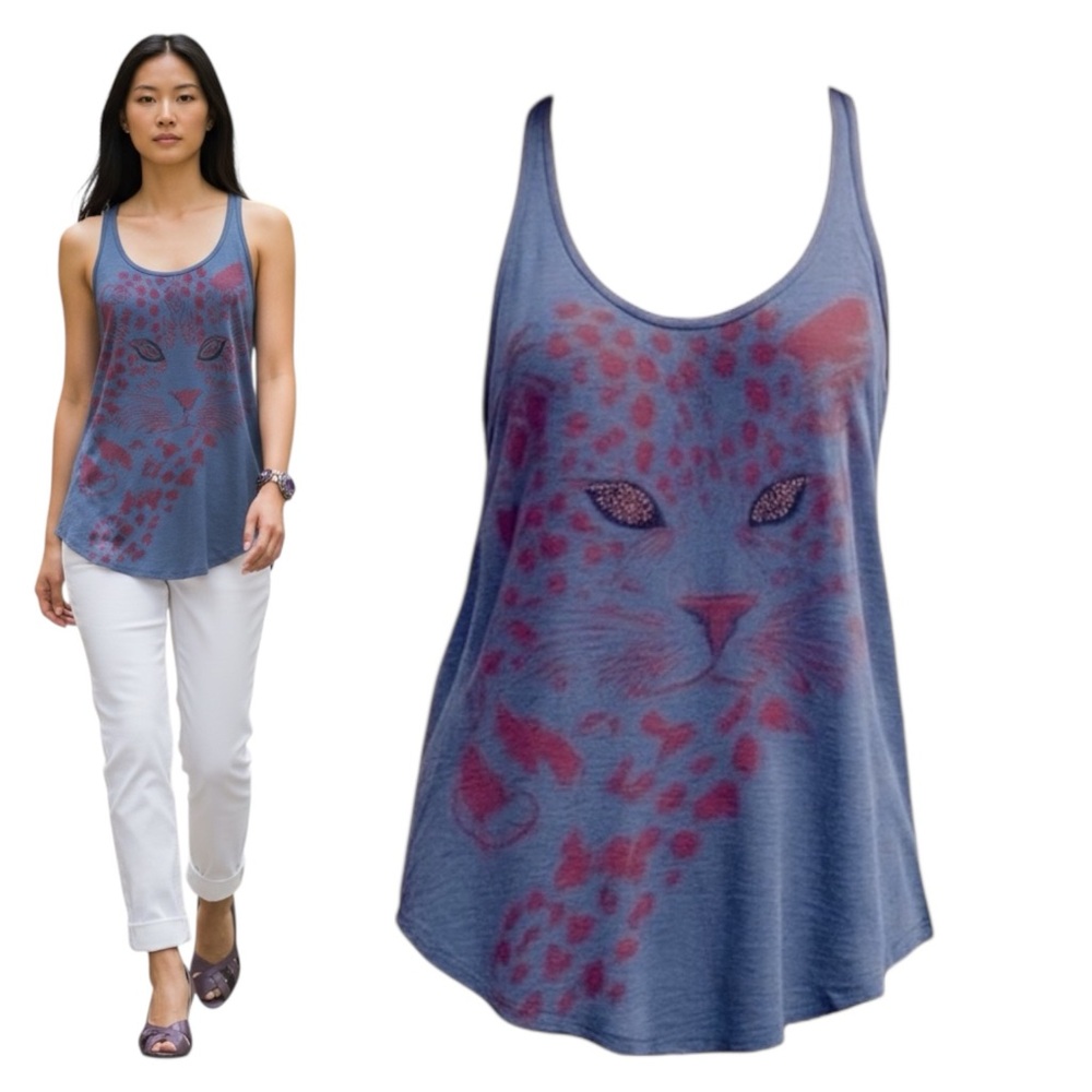NWT BEL AIR Relaxed Tank Top Purple & Red Sleeveless with beaded eyes FRANCE